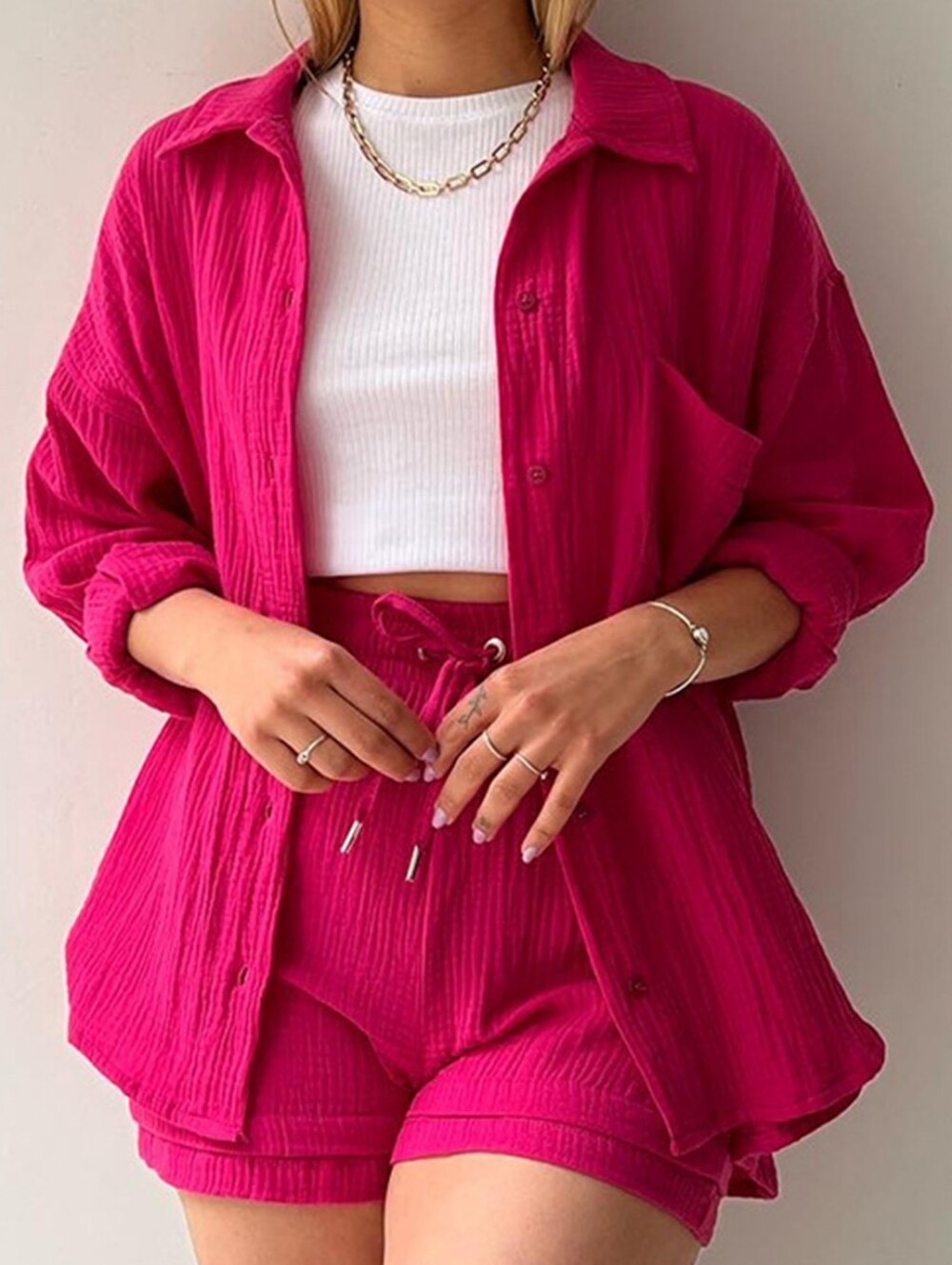 Joanna Button Up Shirt & Shorts Set - Rose